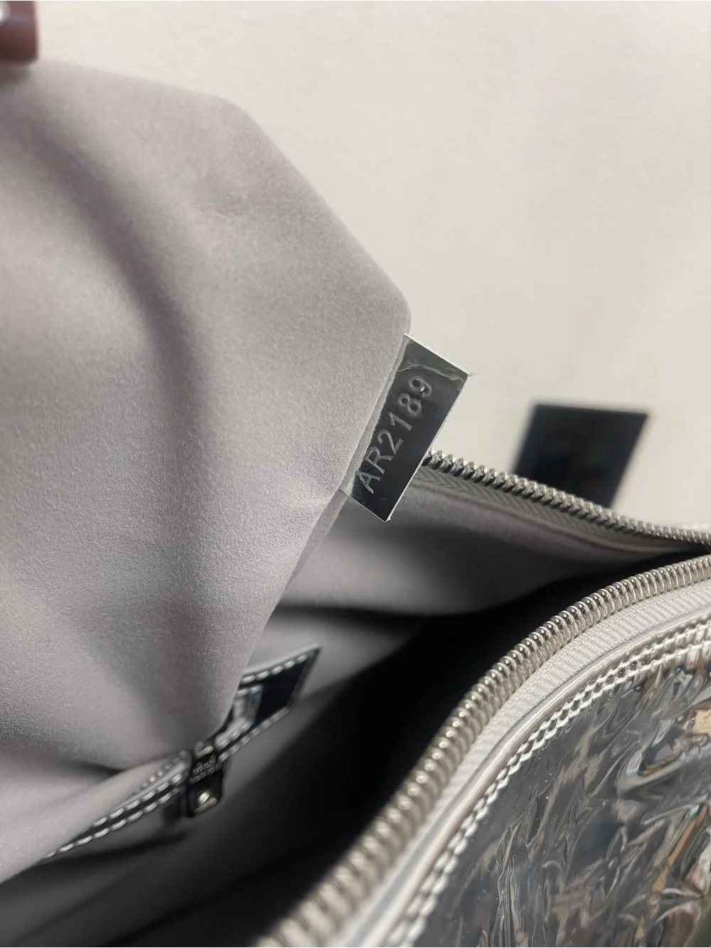 Silver Duffle Handbag Zip Closure Silver Hardware Inner Pocket